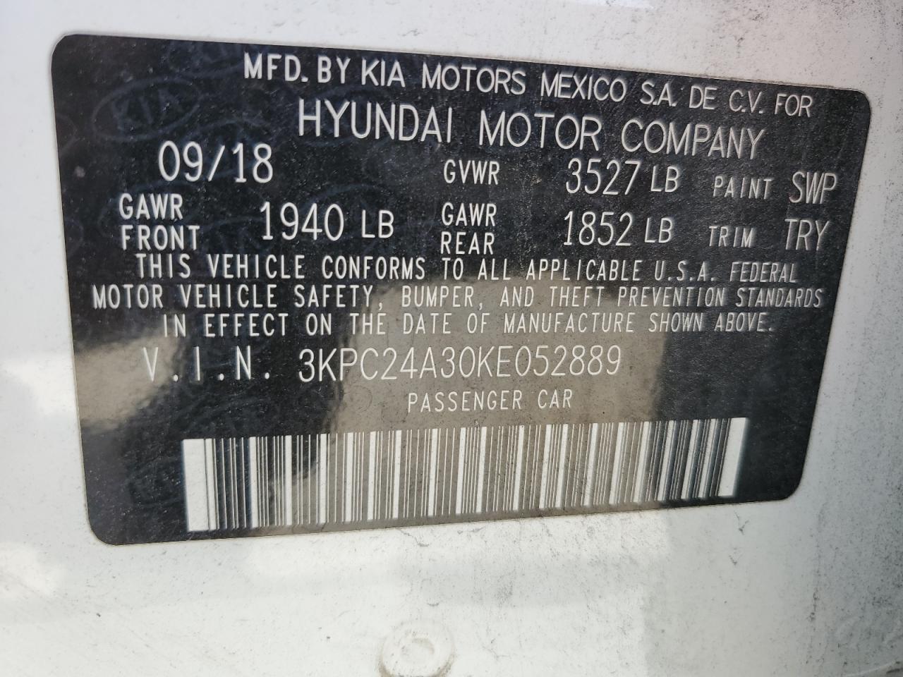 3KPC24A30KE052889 2019 Hyundai Accent Se