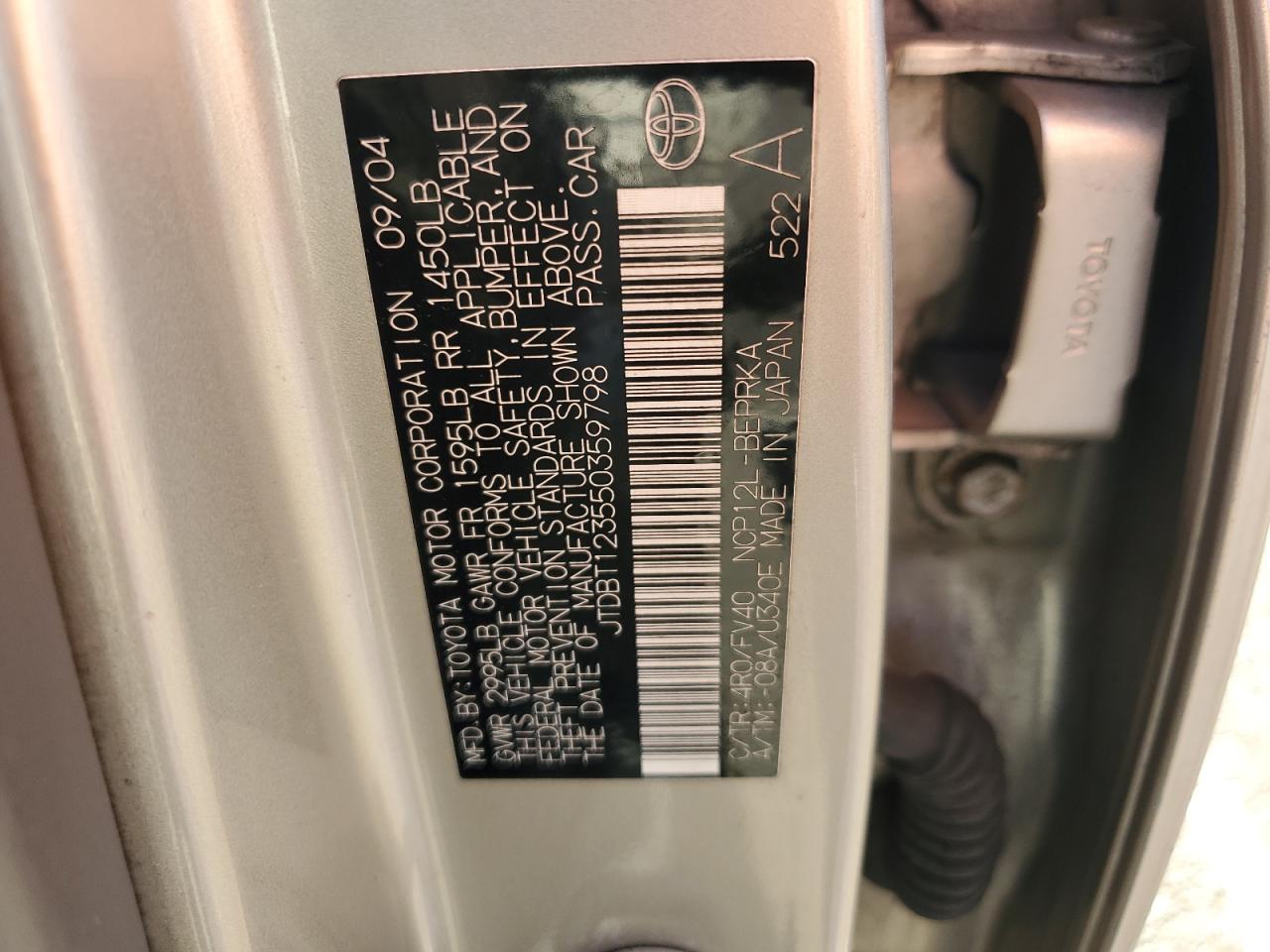 JTDBT123550359798 2005 Toyota Echo