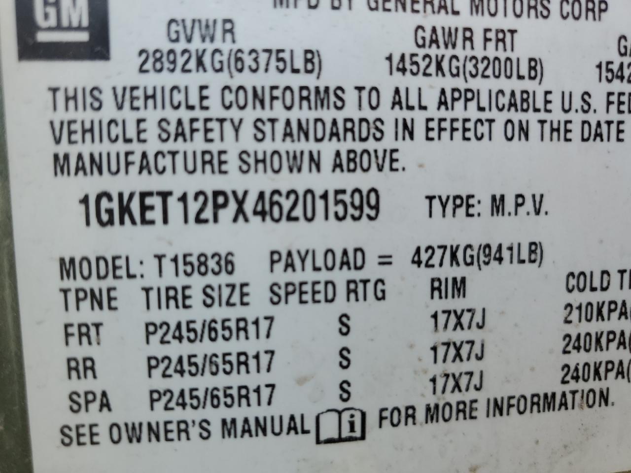 1GKET12PX46201599 2004 GMC Envoy Xuv