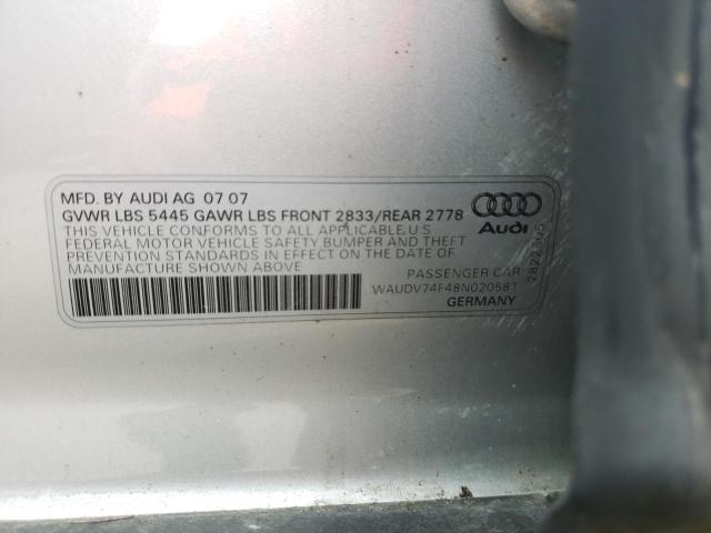 2008 Audi A6 4.2 Quattro VIN: WAUDV74F48N020581 Lot: 52703274