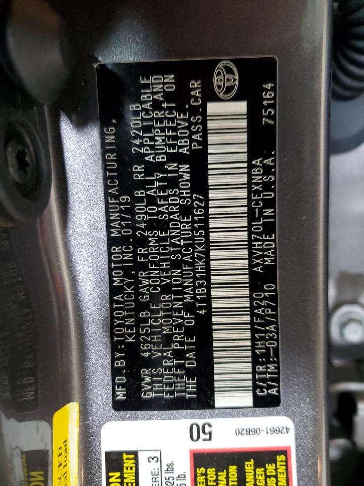 4T1B31HK7KU511627 2019 Toyota Camry Le