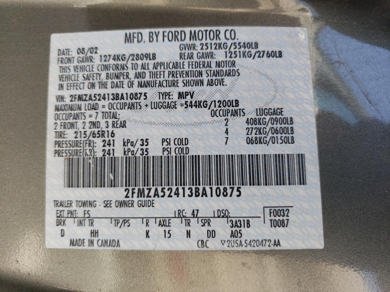 2FMZA52413BA10875 2003 Ford Windstar Se