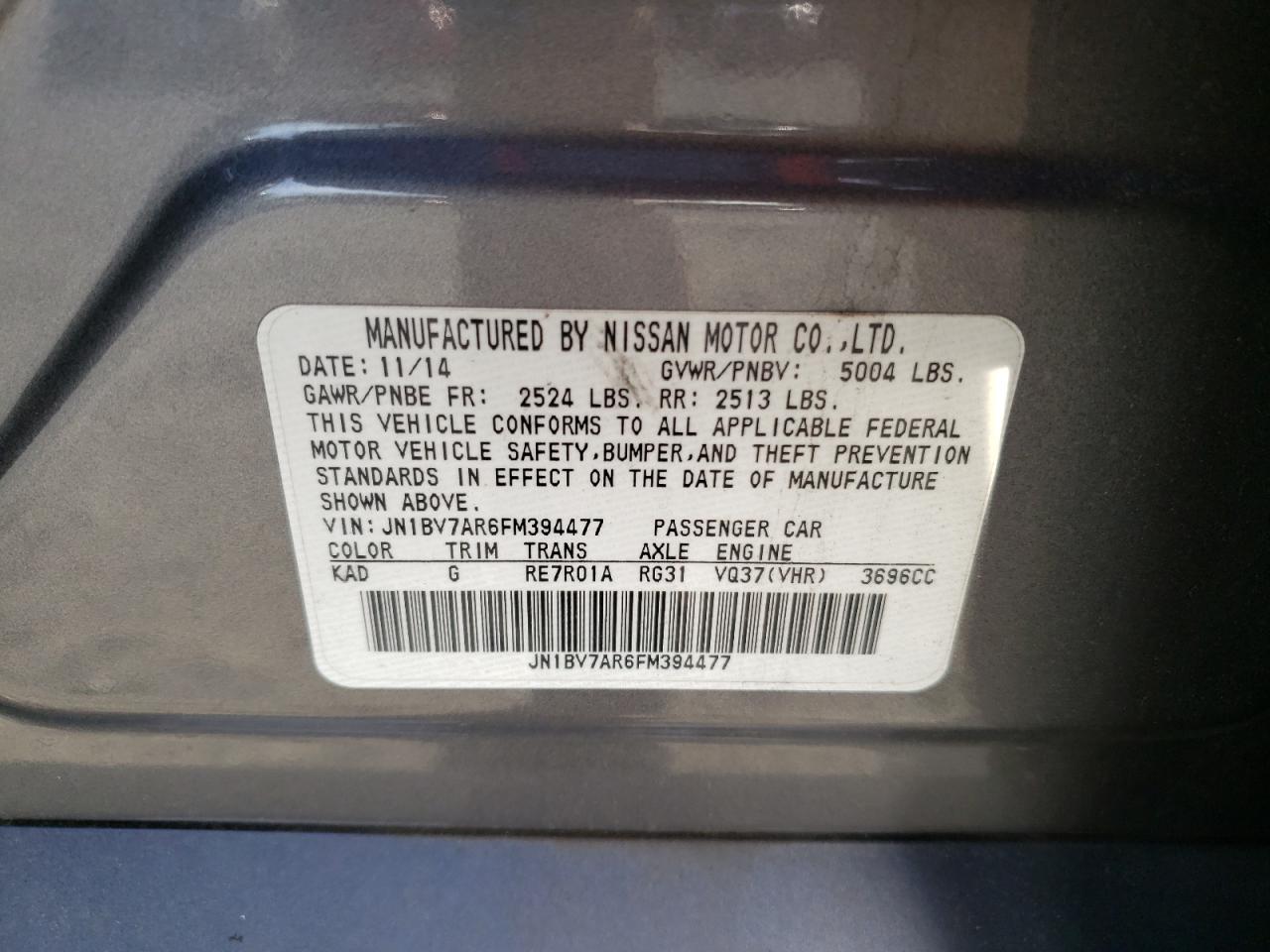 JN1BV7AR6FM394477 2015 Infiniti Q50 Base