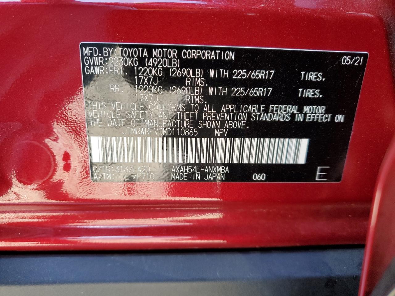 JTMRWRFV0MD110865 2021 Toyota Rav4 Xle