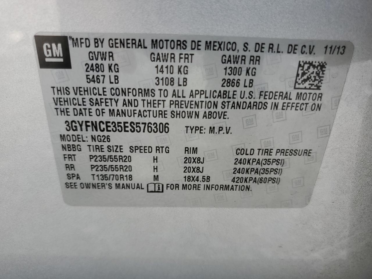 3GYFNCE35ES576306 2014 Cadillac Srx Performance Collection