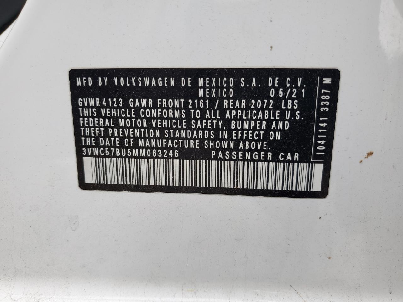 3VWC57BU5MM063246 2021 Volkswagen Jetta S