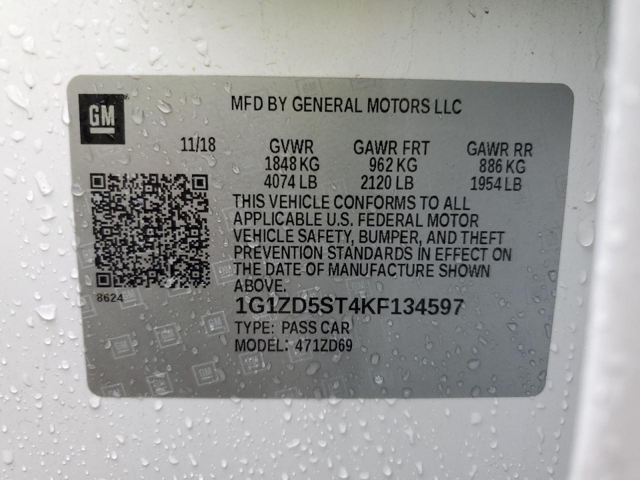 2019 Chevrolet Malibu Lt vin: 1G1ZD5ST4KF134597