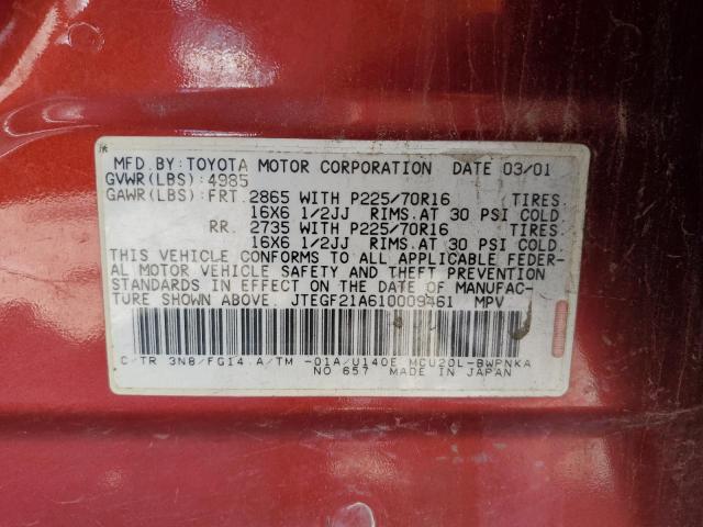 2001 Toyota Highlander VIN: JTEGF21A610009461 Lot: 50094314