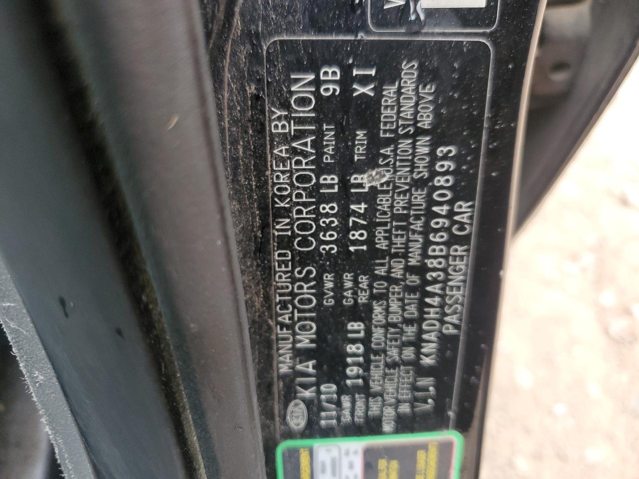 KNADH4A38B6940893 2011 Kia Rio Base