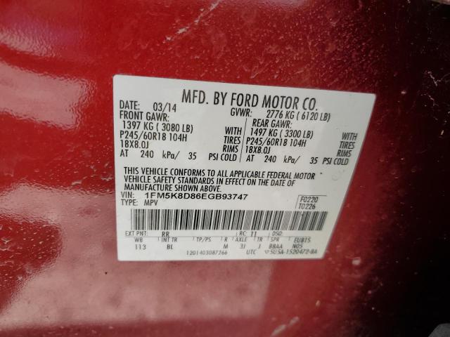 2014 Ford Explorer Xlt VIN: 1FM5K8D86EGB93747 Lot: 52173164