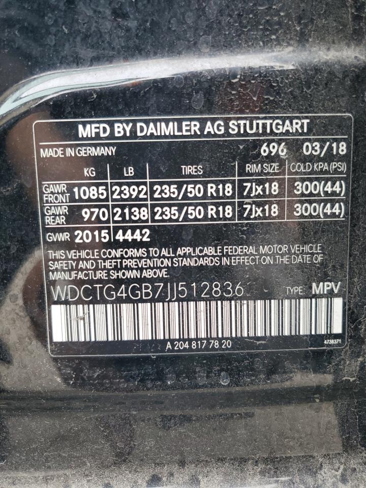 2018 Mercedes-Benz Gla 250 4Matic vin: WDCTG4GB7JJ512836