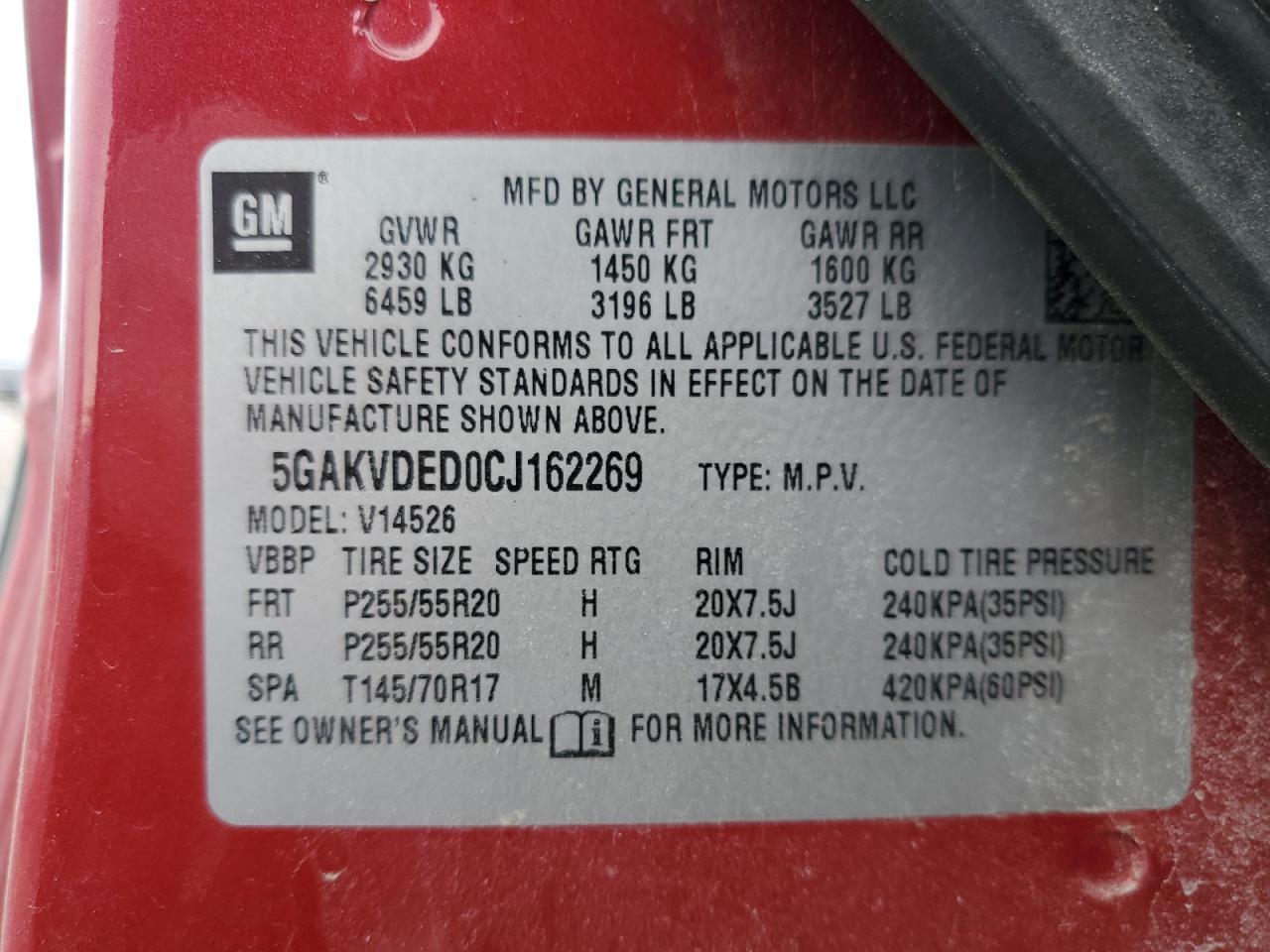 5GAKVDED0CJ162269 2012 Buick Enclave