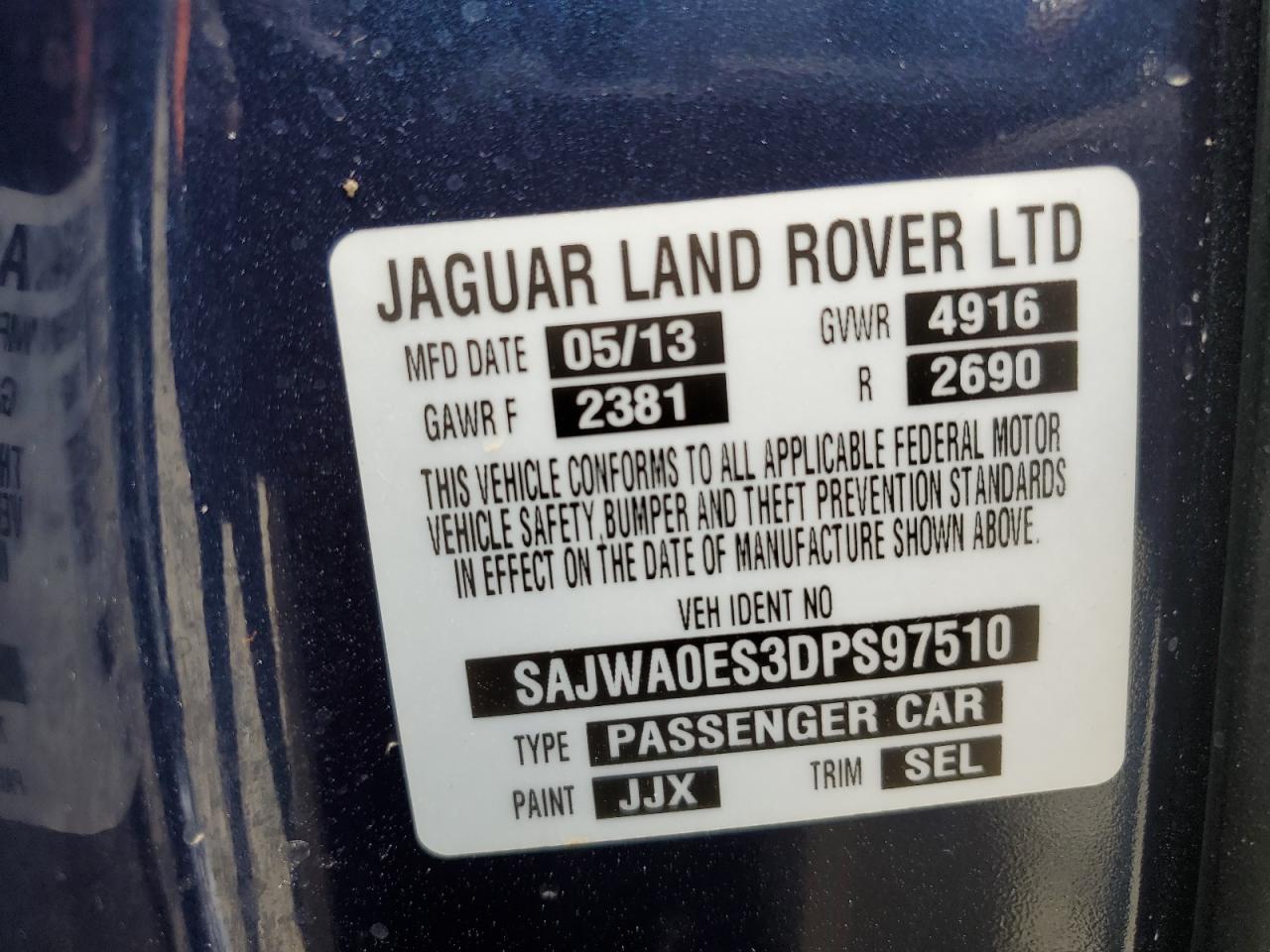 SAJWA0ES3DPS97510 2013 Jaguar Xf