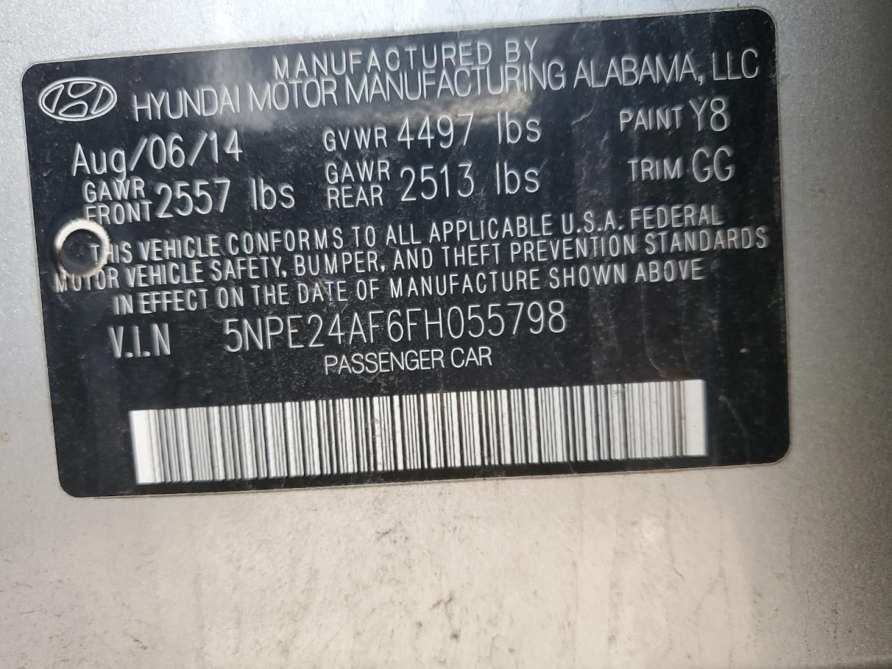 5NPE24AF6FH055798 2015 Hyundai Sonata Se