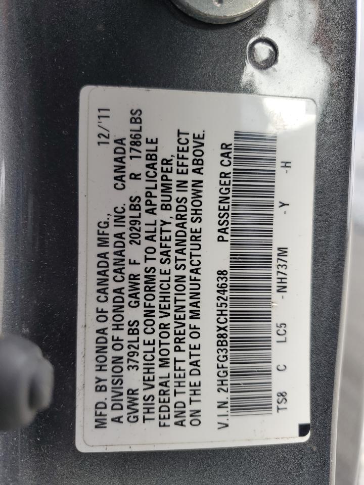 2HGFG3B8XCH524638 2012 Honda Civic Ex