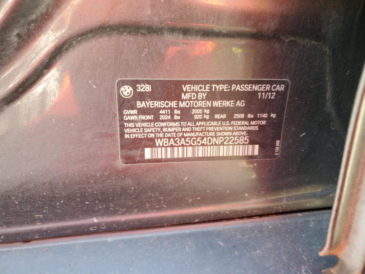 WBA3A5G54DNP22585 2013 BMW 328 I