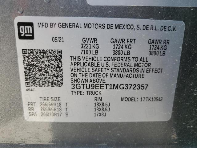 2021 GMC Sierra K1500 At4 VIN: 3GTU9EET1MG372357 Lot: 50826504