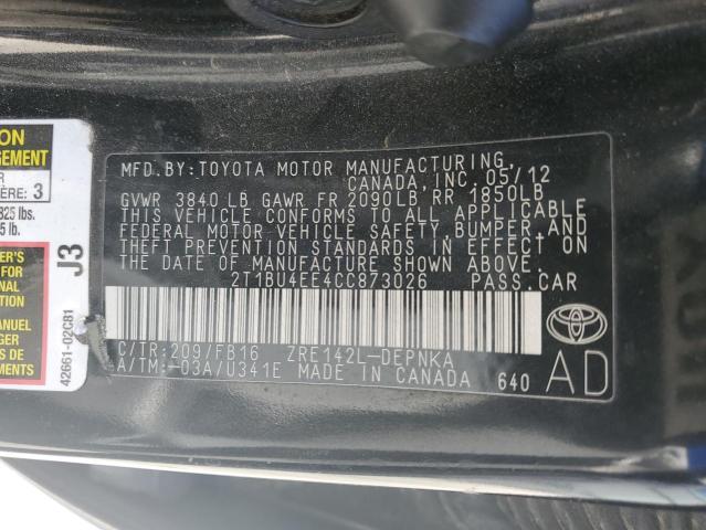 2012 Toyota Corolla Base VIN: 2T1BU4EE4CC873026 Lot: 48081544