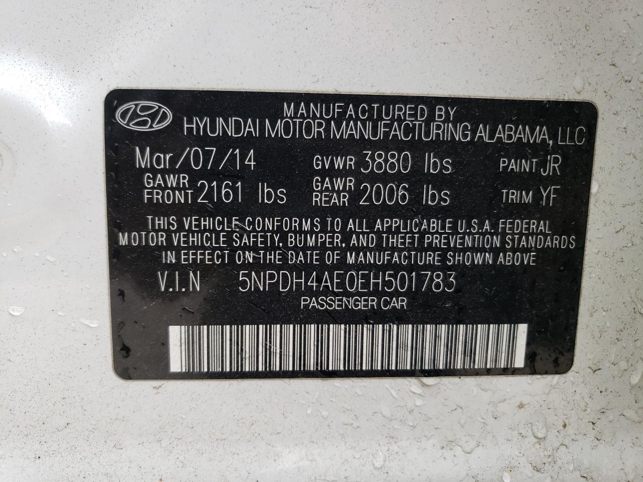 5NPDH4AE0EH501783 2014 Hyundai Elantra Se