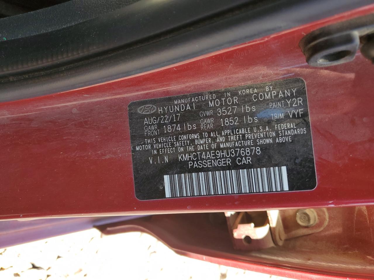 KMHCT4AE9HU376878 2017 Hyundai Accent Se