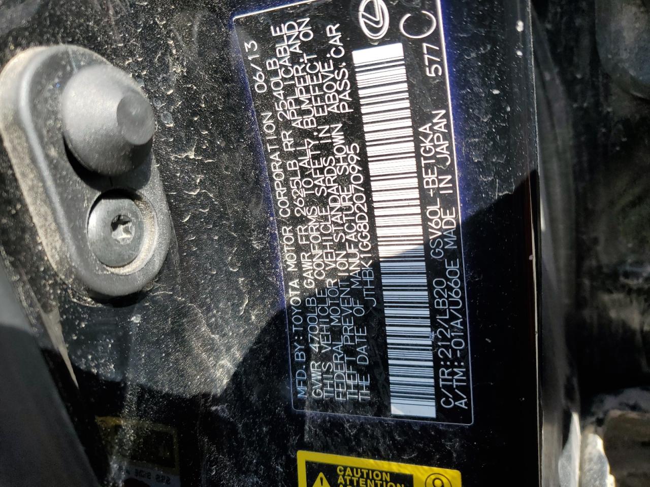 JTHBK1GG8D2070995 2013 Lexus Es 350