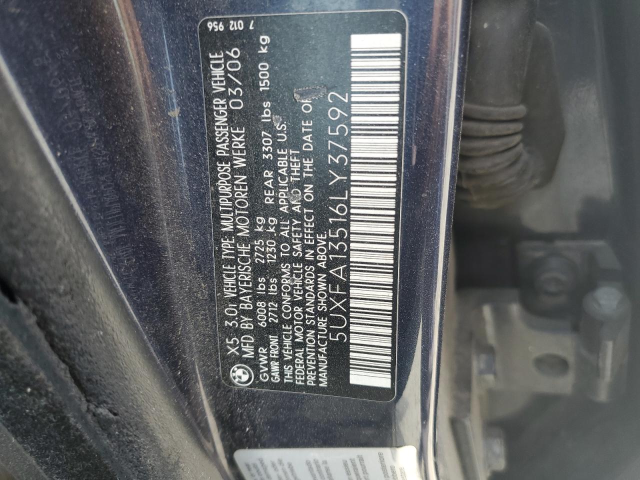 5UXFA13516LY37592 2006 BMW X5 3.0I