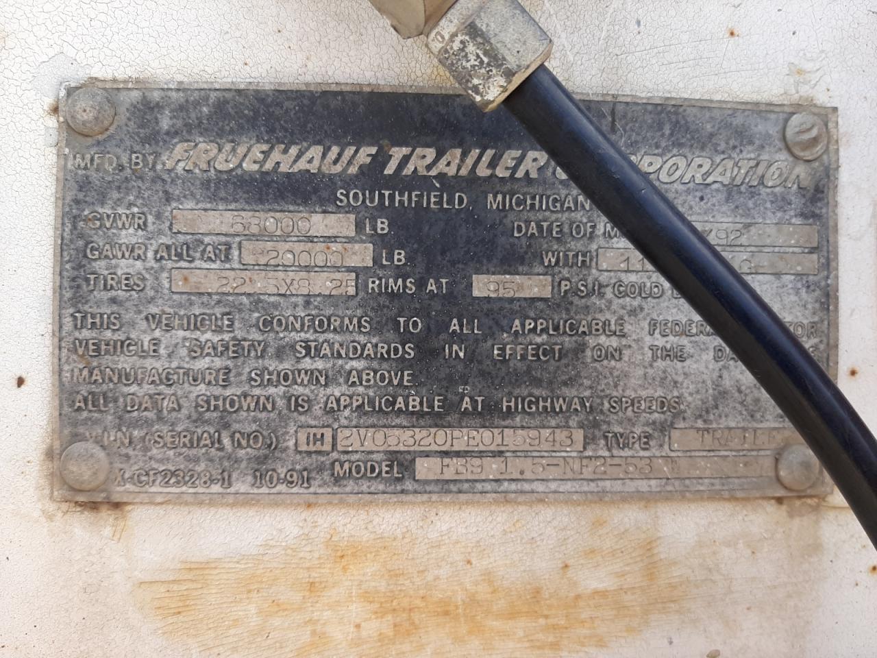 Lot #3022926215 1993 FRUEHAUF TRAILER