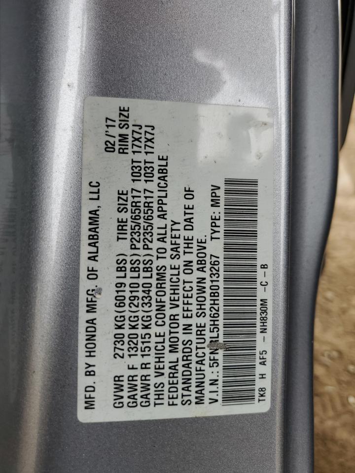 5FNRL5H62HB013267 2017 Honda Odyssey Exl