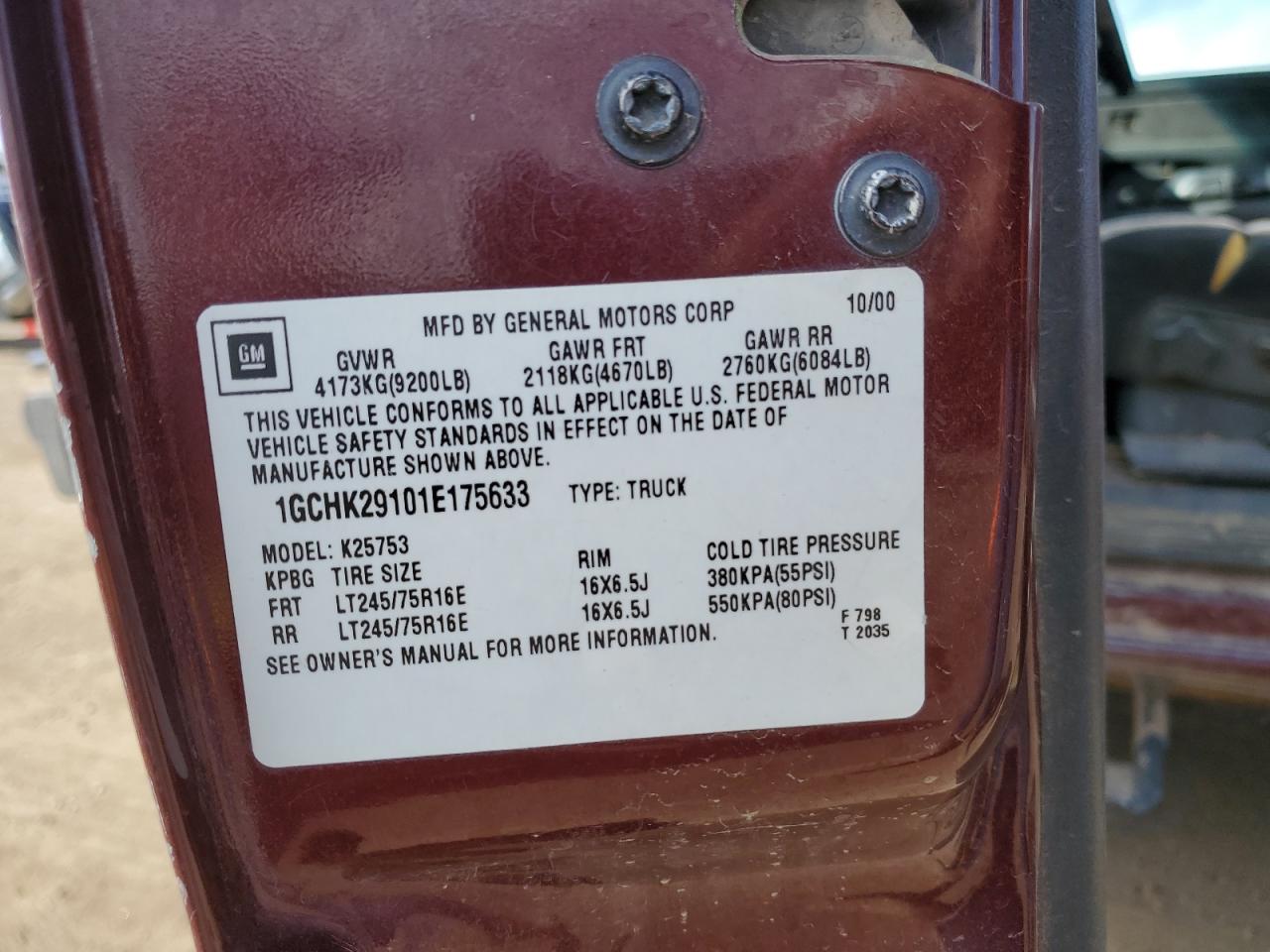 1GCHK29101E175633 2001 Chevrolet Silverado K2500 Heavy Duty