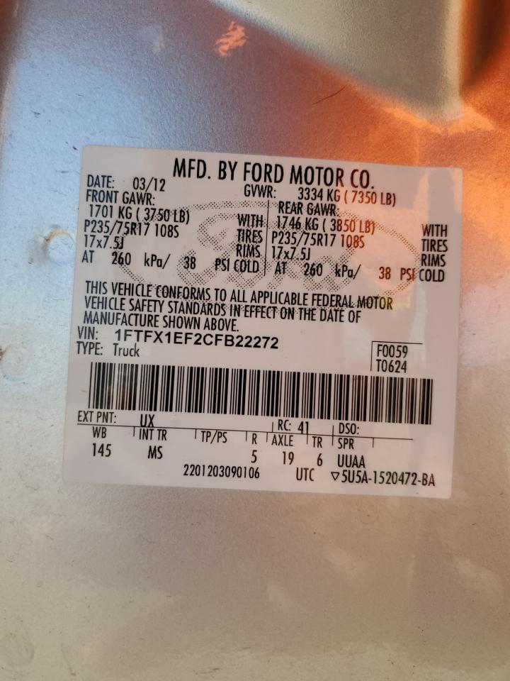 1FTFX1EF2CFB22272 2012 Ford F150 Super Cab