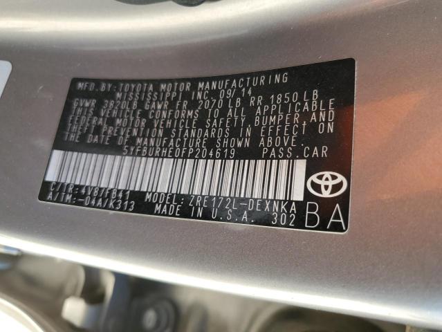 2015 Toyota Corolla L VIN: 5YFBURHE0FP204619 Lot: 51108094