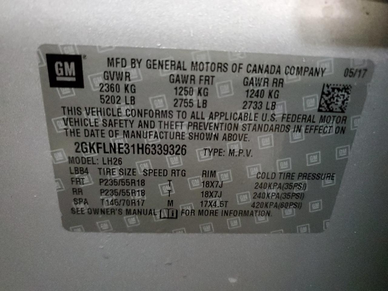 2GKFLNE31H6339326 2017 GMC Terrain Sle