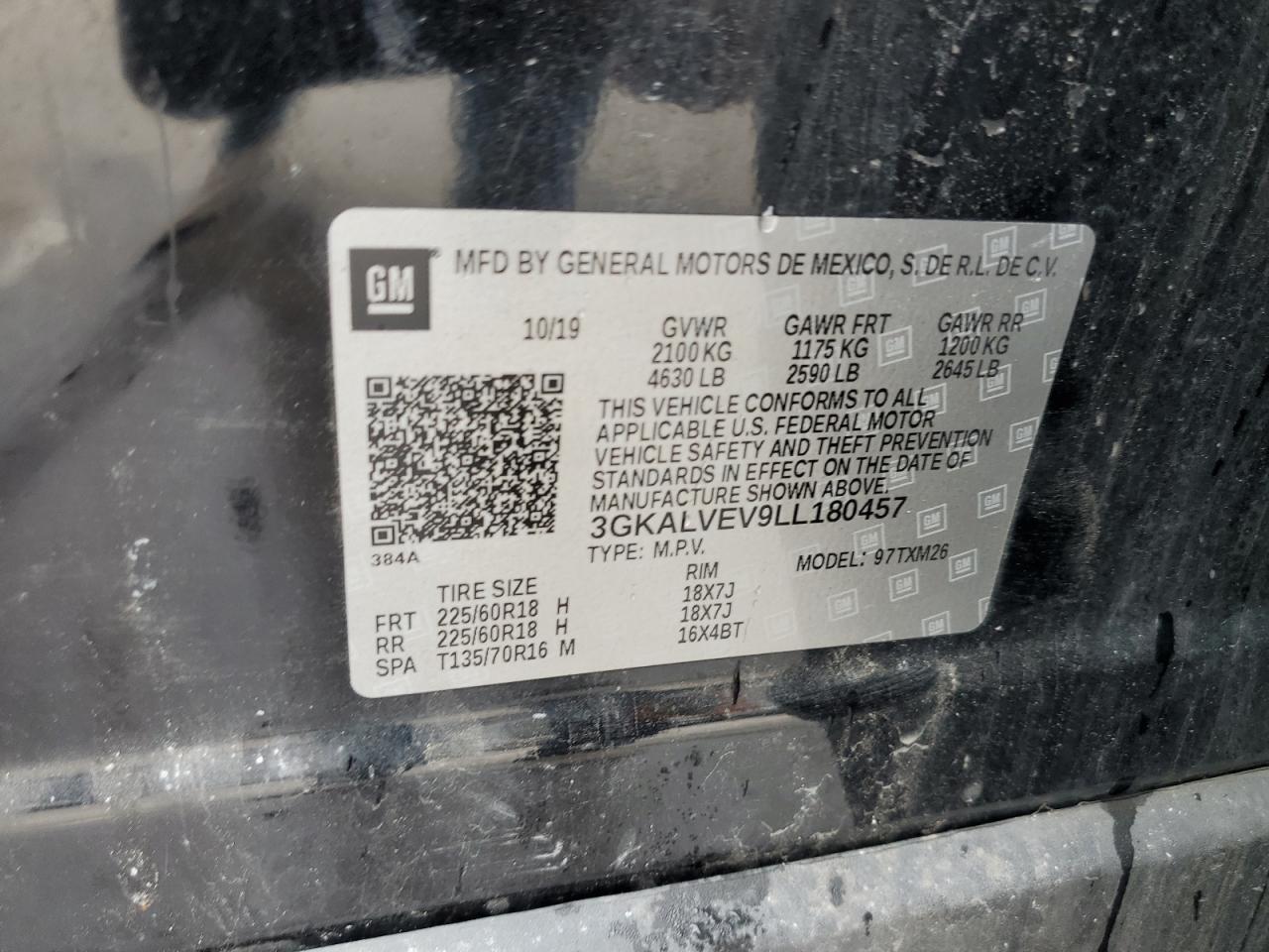 3GKALVEV9LL180457 2020 GMC Terrain Slt