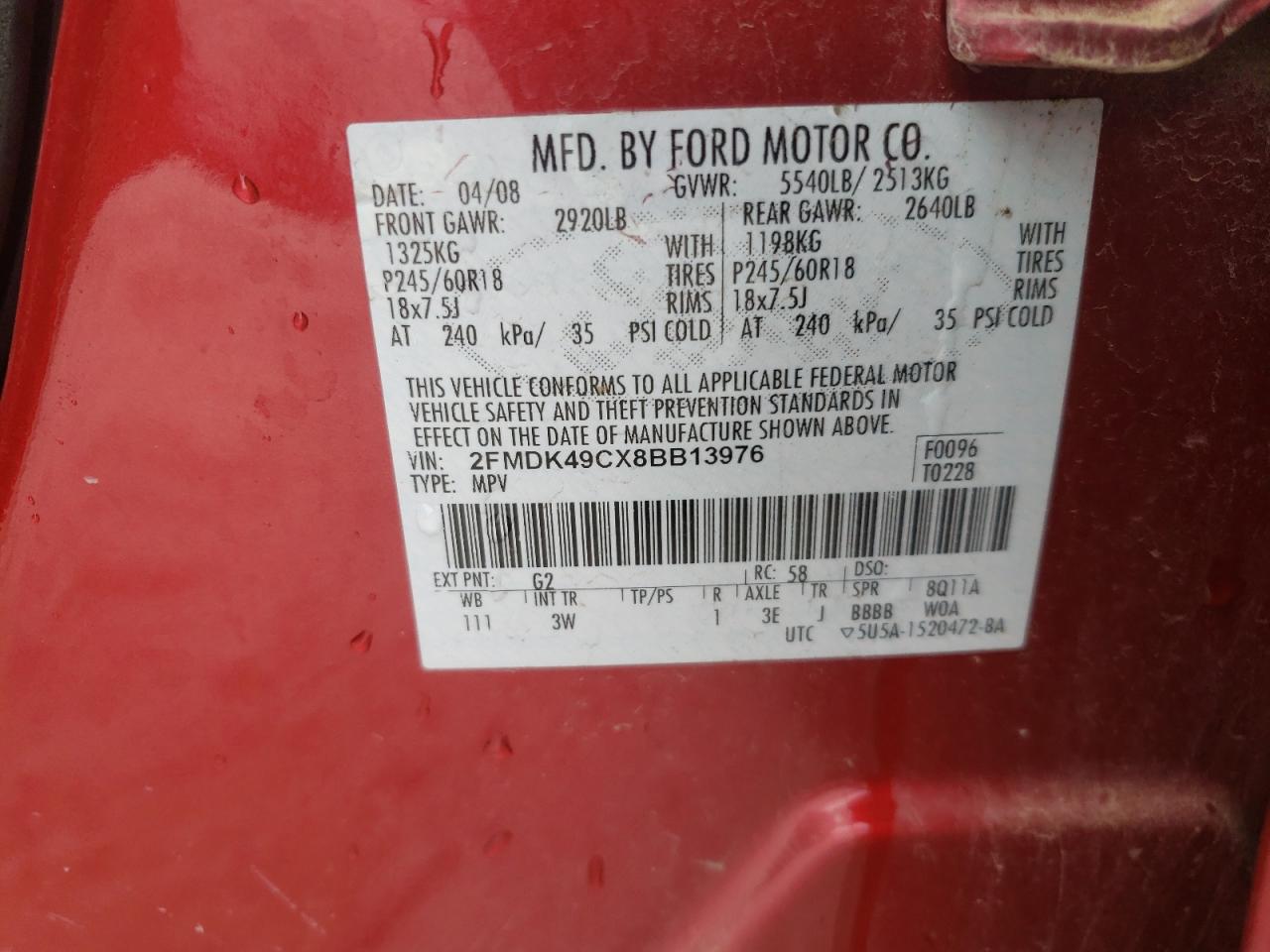 2FMDK49CX8BB13976 2008 Ford Edge Limited