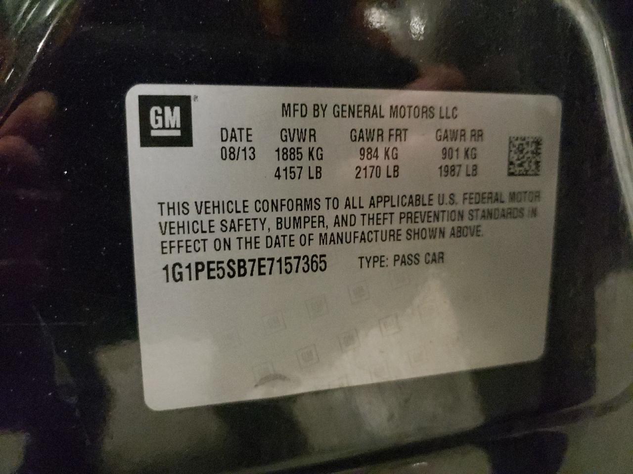 1G1PE5SB7E7157365 2014 Chevrolet Cruze Lt