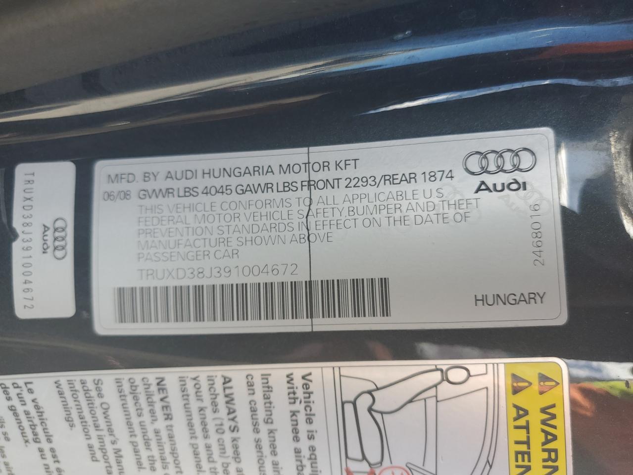 TRUXD38J391004672 2009 Audi Tt