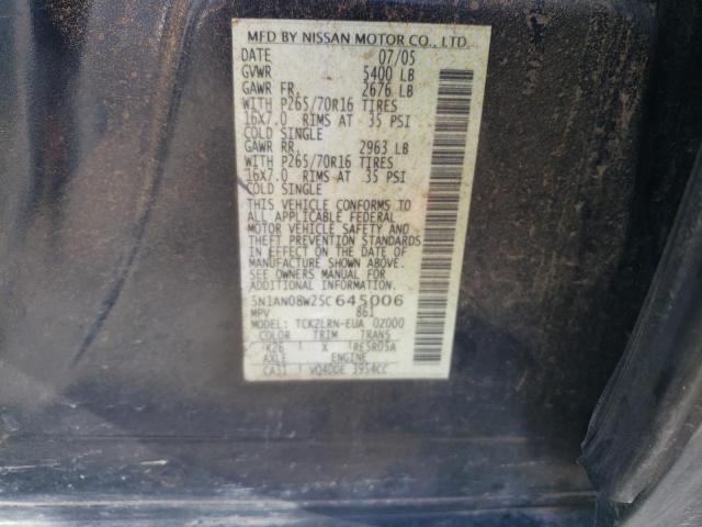 2005 Nissan Xterra Off Road VIN: 5N1AN08W25C645006 Lot: 49186684