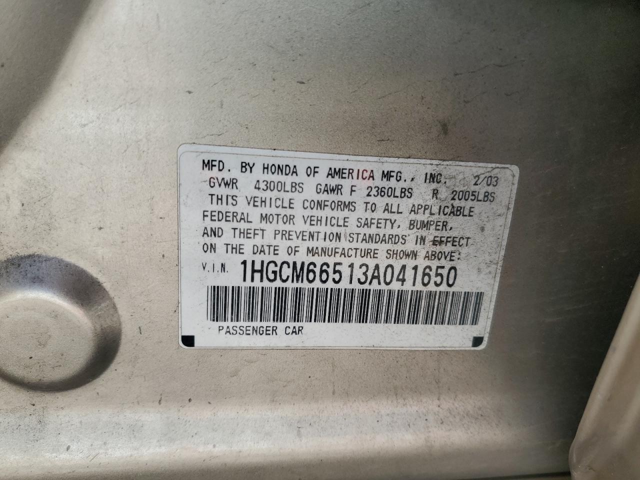 1HGCM66513A041650 2003 Honda Accord Ex