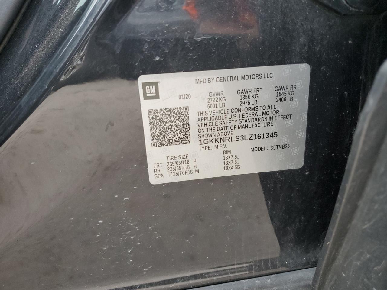 1GKKNRLS3LZ161345 2020 GMC Acadia Sle