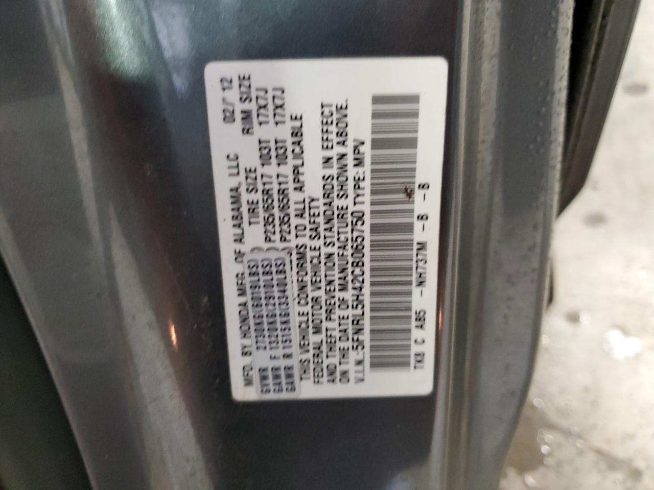 5FNRL5H42CB065750 2012 Honda Odyssey Ex