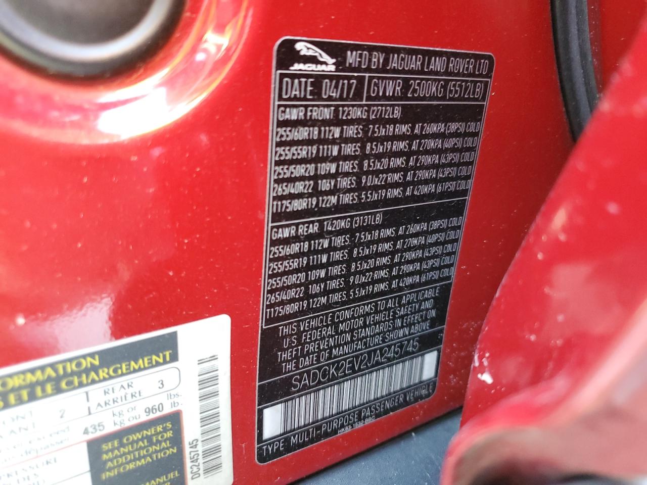 SADCK2EV2JA245745 2018 Jaguar F-Pace Prestige