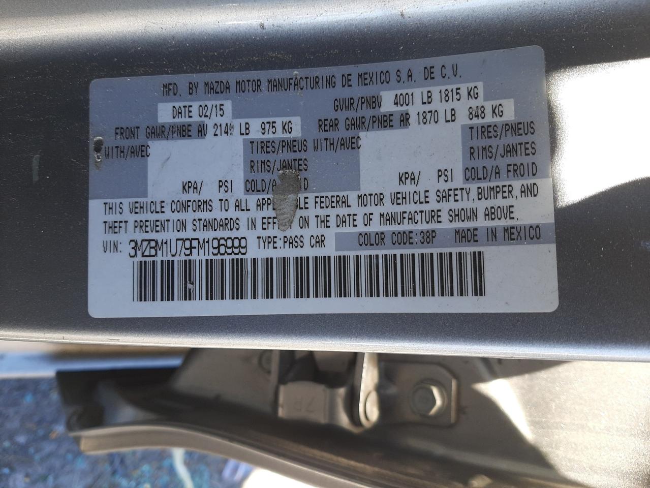 3MZBM1U79FM196999 2015 Mazda 3 Sport