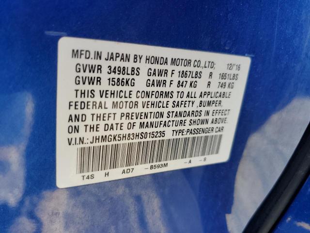 2017 Honda Fit Ex VIN: JHMGK5H83HS015235 Lot: 51607824