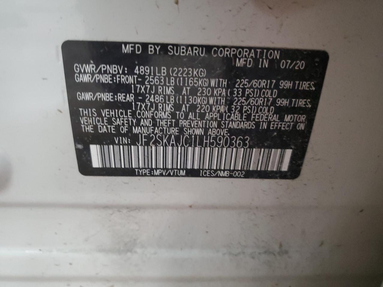 JF2SKAJC1LH590363 2020 Subaru Forester Premium