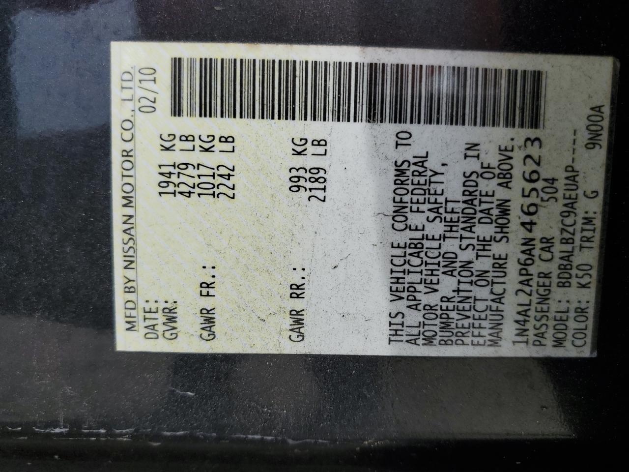 1N4AL2AP6AN465623 2010 Nissan Altima Base