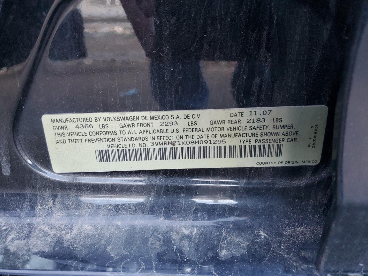 3VWRM71K08M091295 2008 Volkswagen Jetta Se