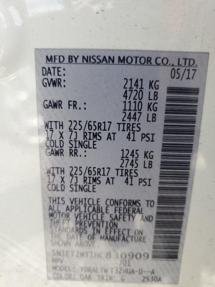 5N1ET2MT1HC830909 2017 Nissan Rogue Sv Hybrid