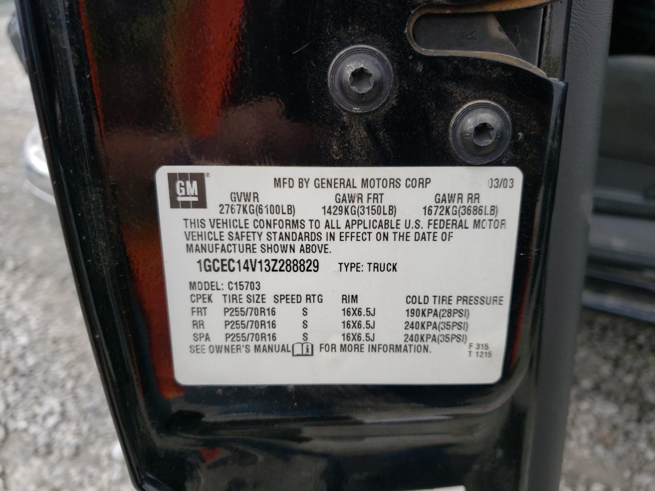 1GCEC14V13Z288829 2003 Chevrolet Silverado C1500