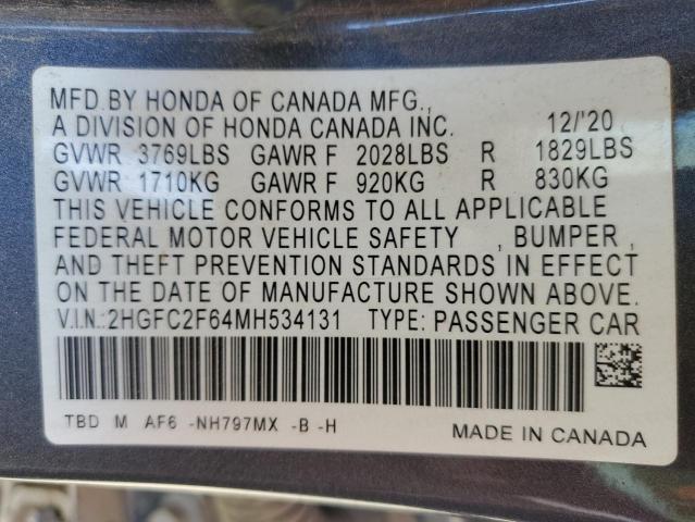 2021 Honda Civic Lx VIN: 2HGFC2F64MH534131 Lot: 50667944