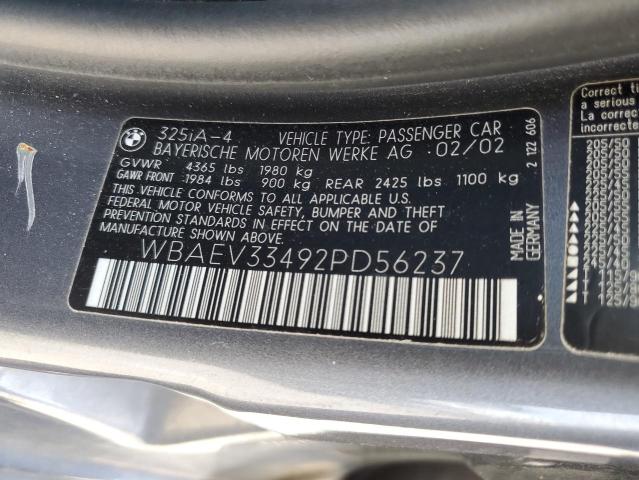 2002 BMW 325 I VIN: WBAEV33492PD56237 Lot: 51520184